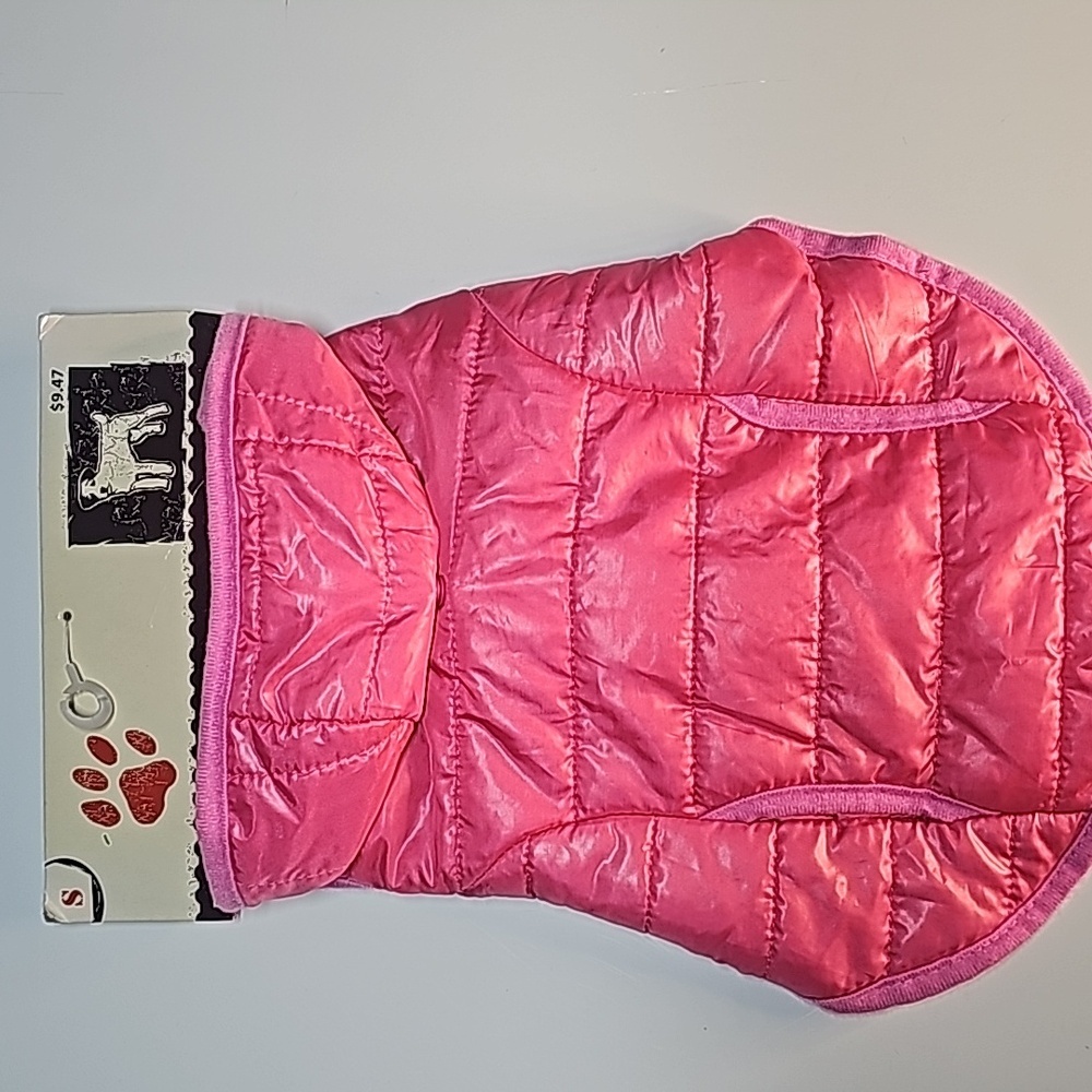Pink Puffer Hooded Dog Jacket with Fleece Lining Sz Small